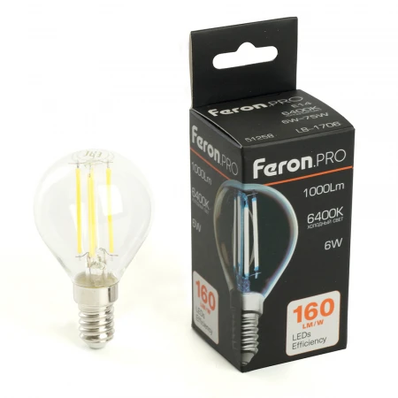 Лампа светодиодная Feron.PRO LB-1706 Шарик E14 1000LM 6W 175-265V 6400K 51258
