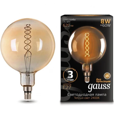Лампа светодиодная филаментная Gauss E27 8W 2400K золотая 154802008