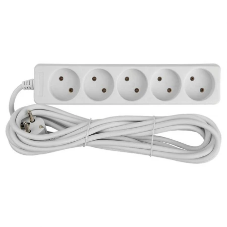 Удлинитель бытовой General GES-10-2x075-5-3m, 10А, 2х0,75 мм2, 5 мест, 3 метра, без заземления, без вылючателя