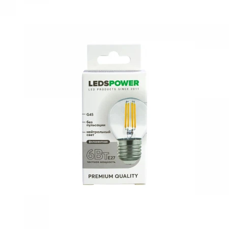 Светодиодная лампа LEDS POWER Filament G45 E27 6Вт 4000К 007120